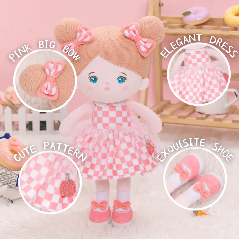 Personalized Pink Plaid Skirt Blue Eyes Girl Plush Doll