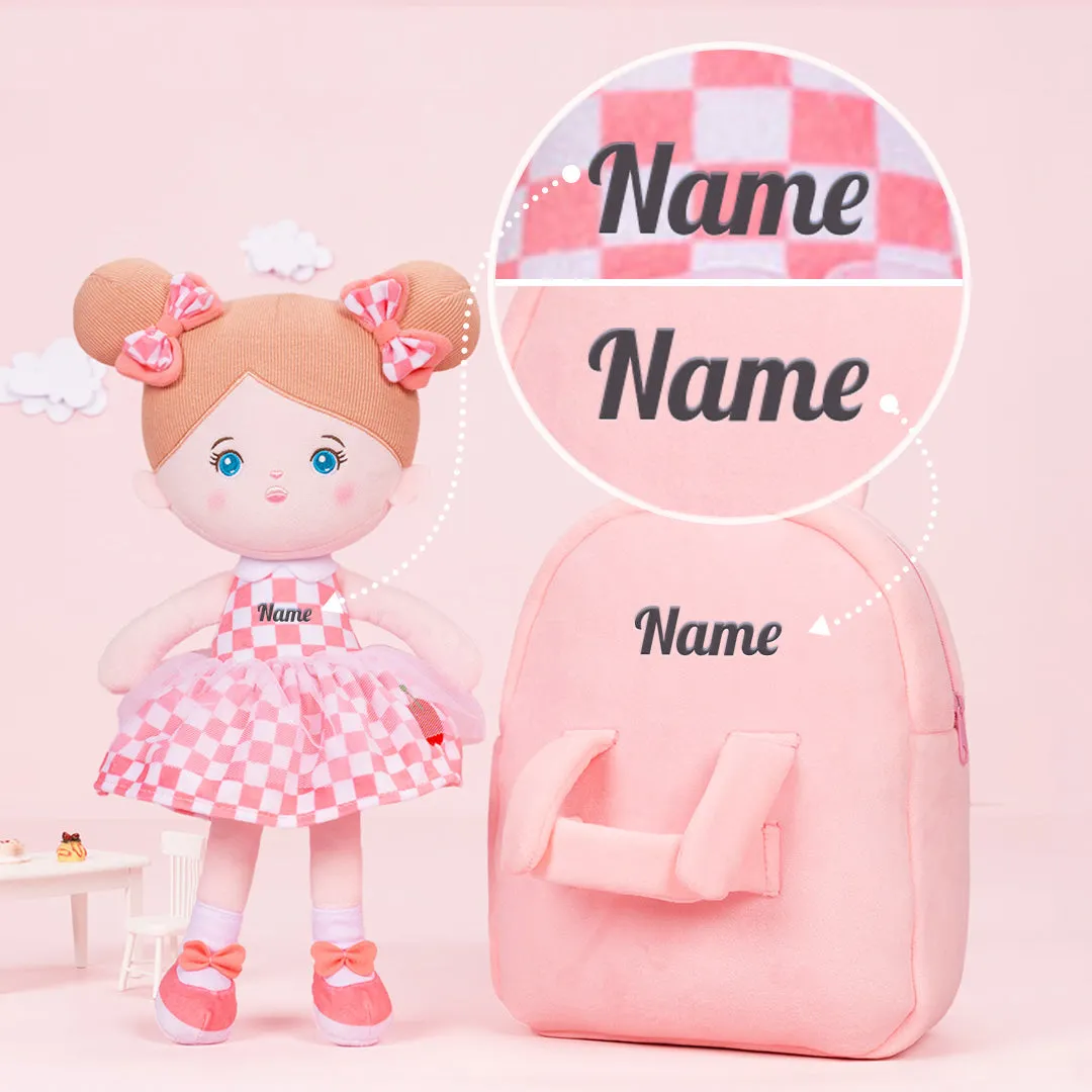 Personalized Pink Plaid Skirt Blue Eyes Girl Plush Doll