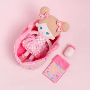 Personalized Pink Plaid Skirt Girl Doll   Cloth Basket Gift Set