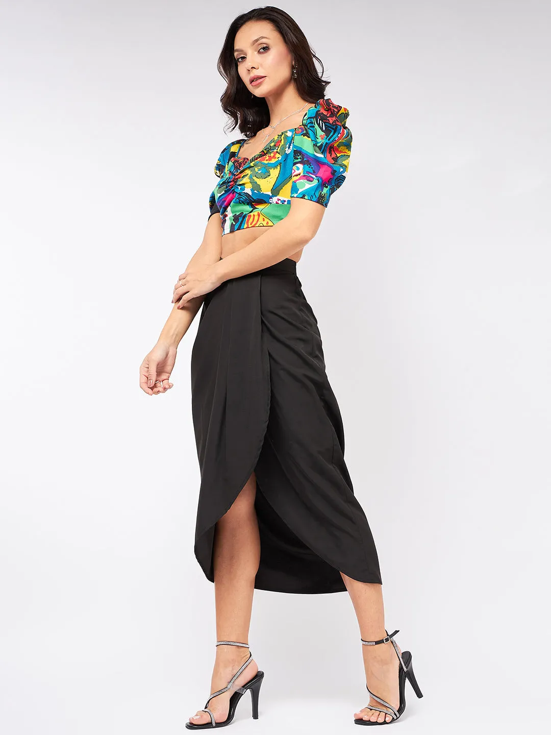 Picasso Printed Top With Dhoti Skirt Set