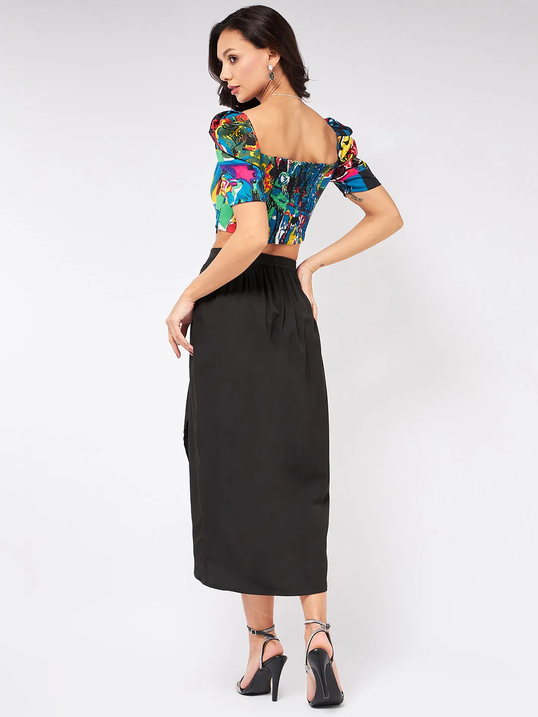 Picasso Printed Top With Dhoti Skirt Set