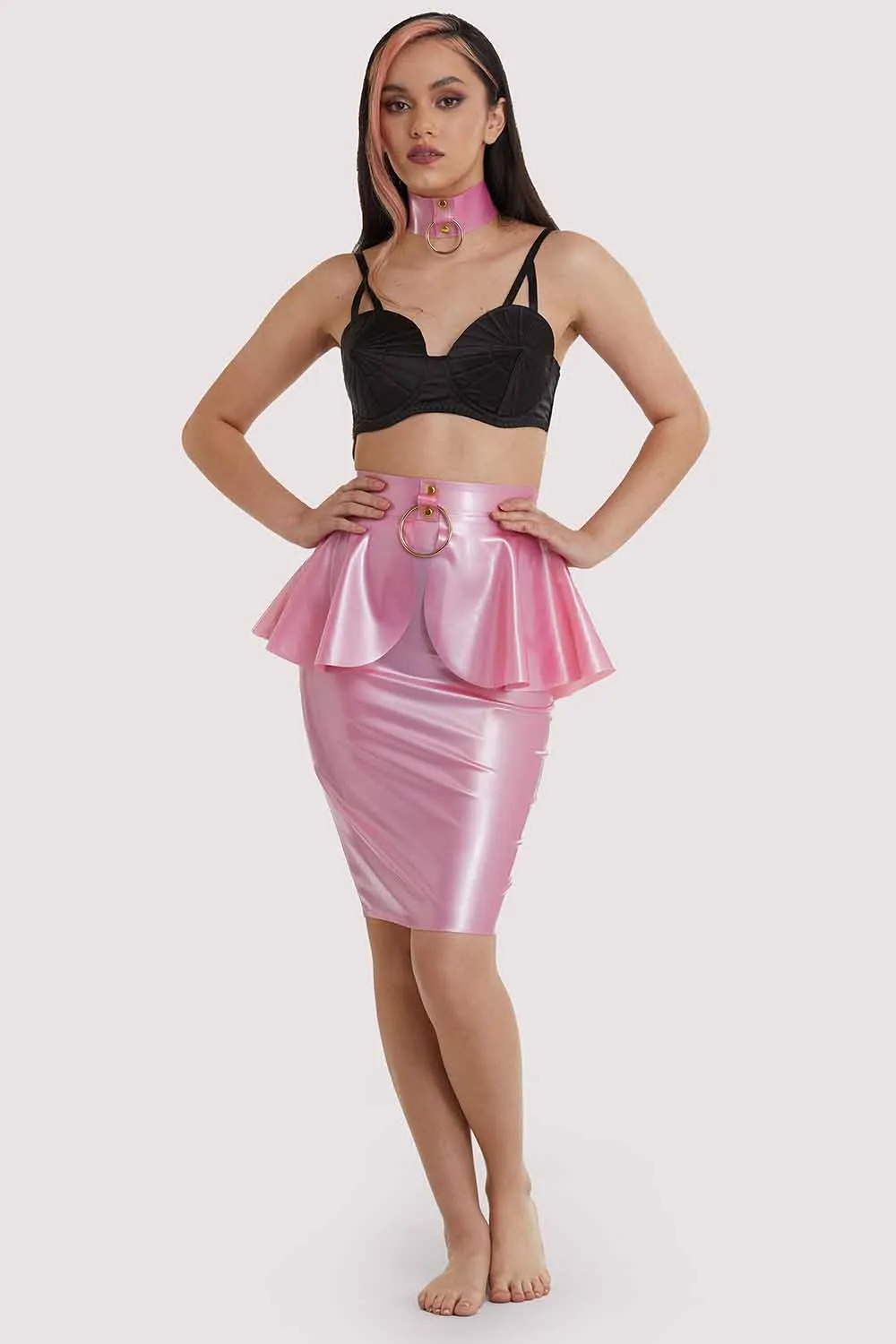 Pink Latex Peplum Ring Skirt