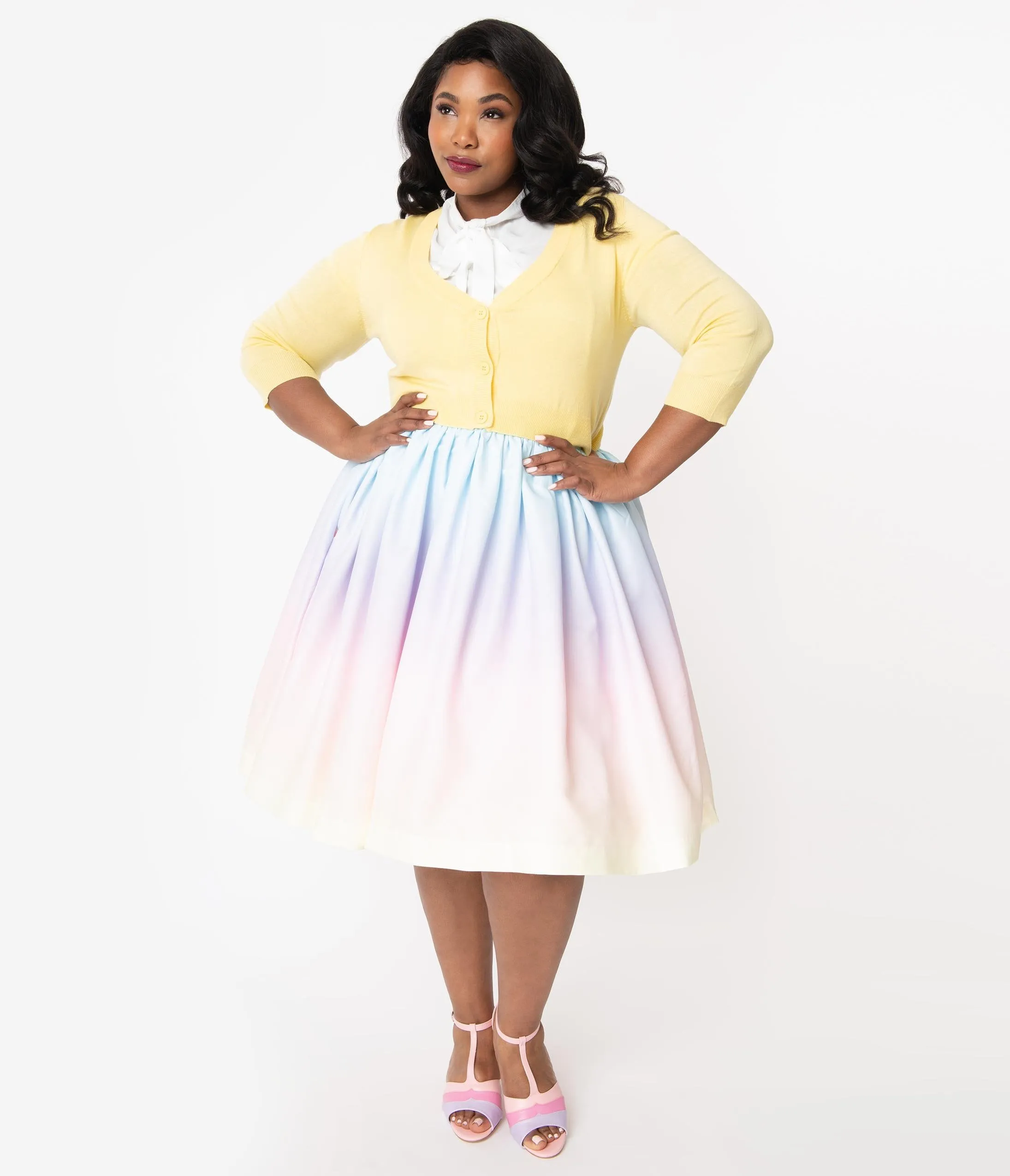 Plus Size 1950s Style Pastel Rainbow Ombre Swing Skirt