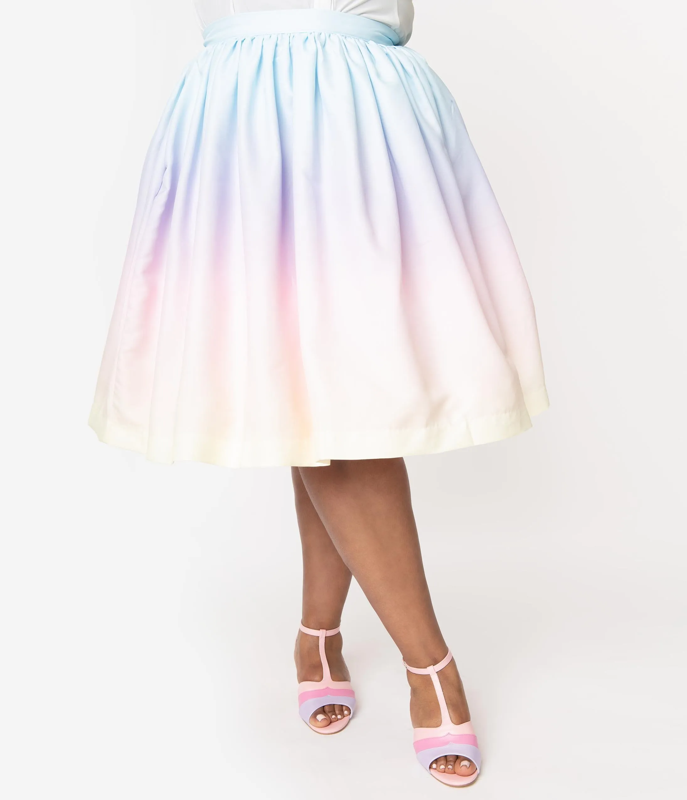 Plus Size 1950s Style Pastel Rainbow Ombre Swing Skirt