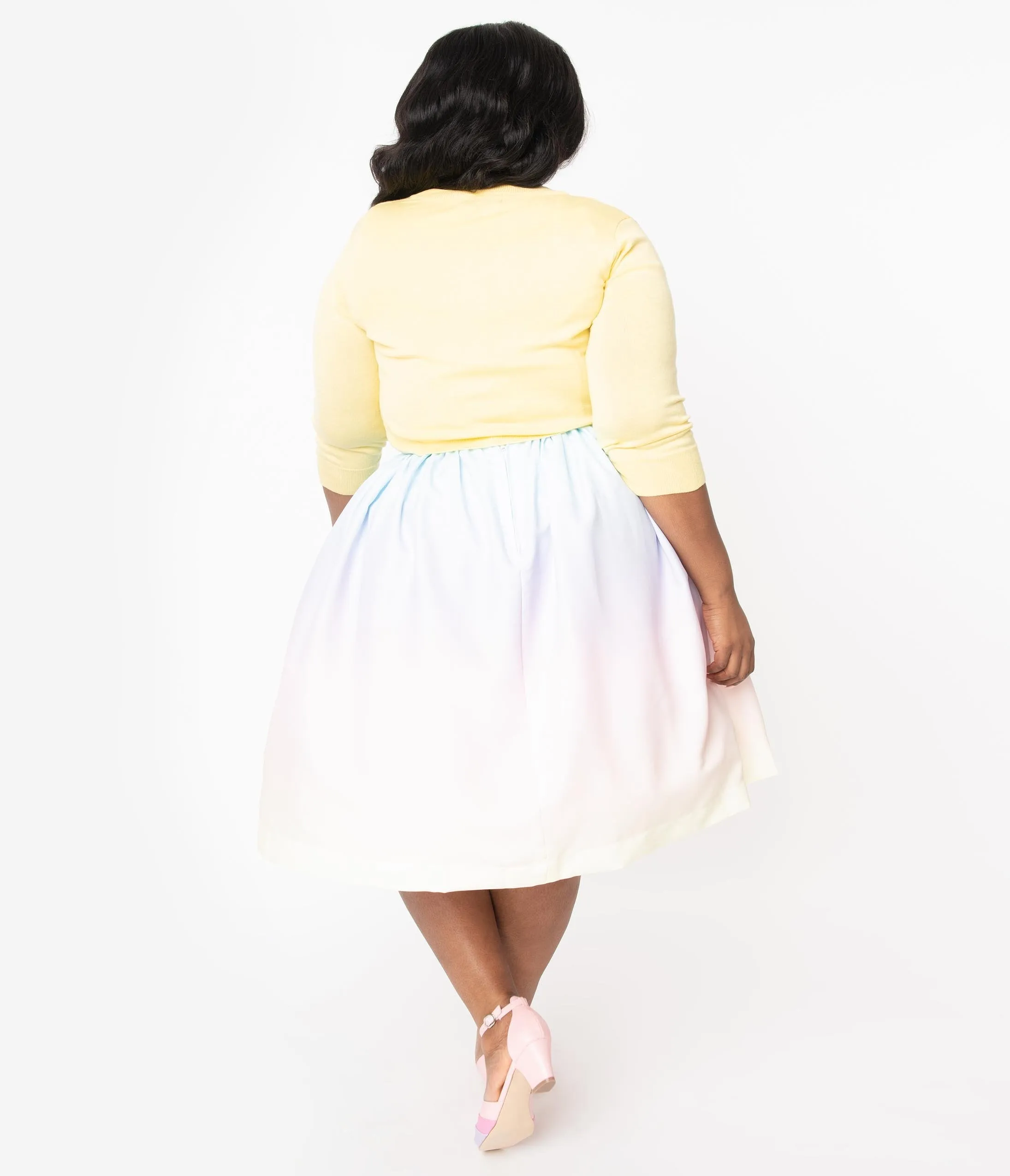 Plus Size 1950s Style Pastel Rainbow Ombre Swing Skirt