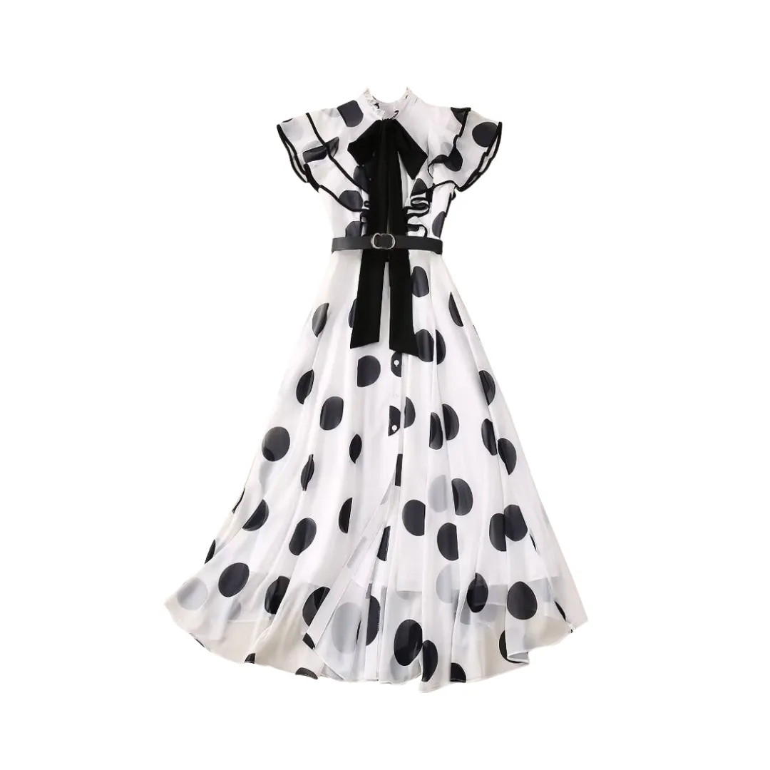 Pre Order:  Ruffled Edge Waistband Fairy Polka Dot Dress