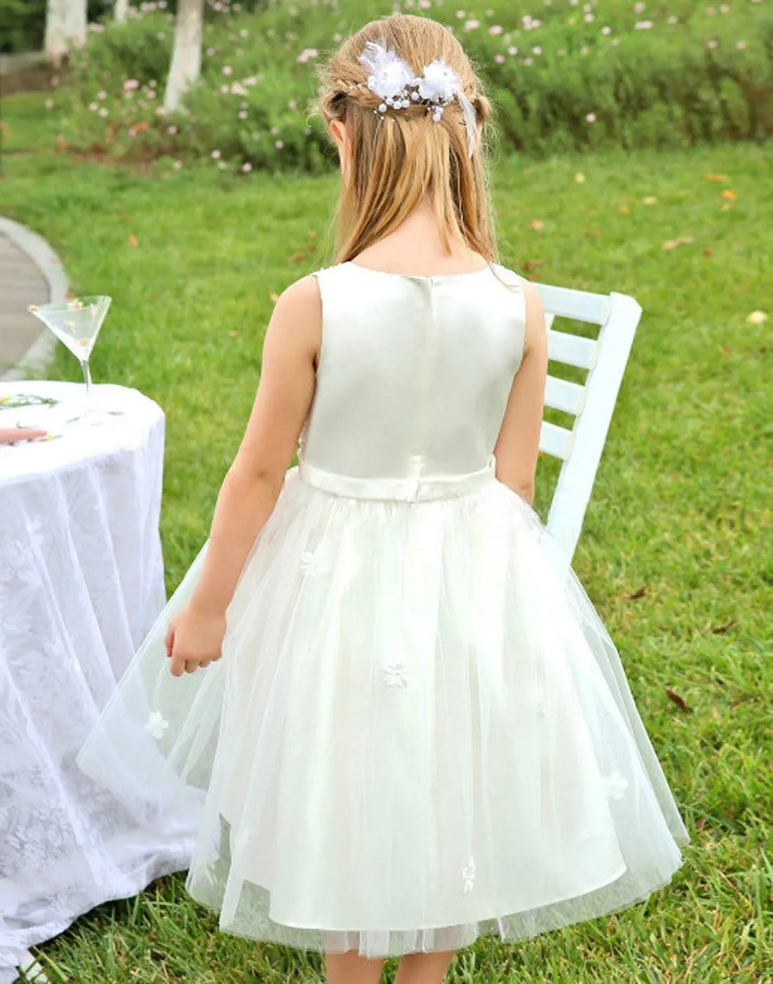 Princess Inspired White Crinoline Flower Girl Dress - White