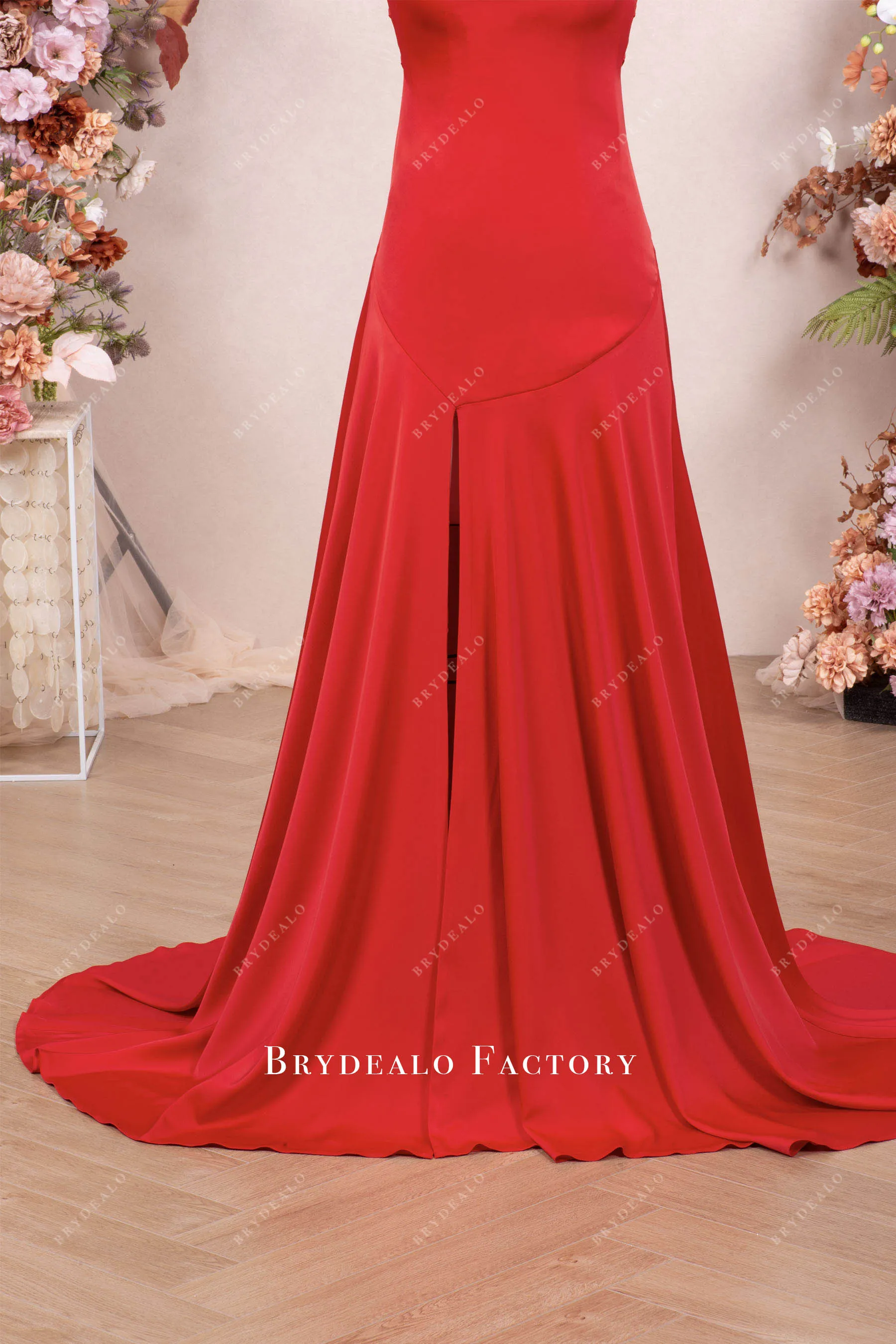 Red Cowl Neck Criss-Cross Back Fit Flare Prom Evening Dress