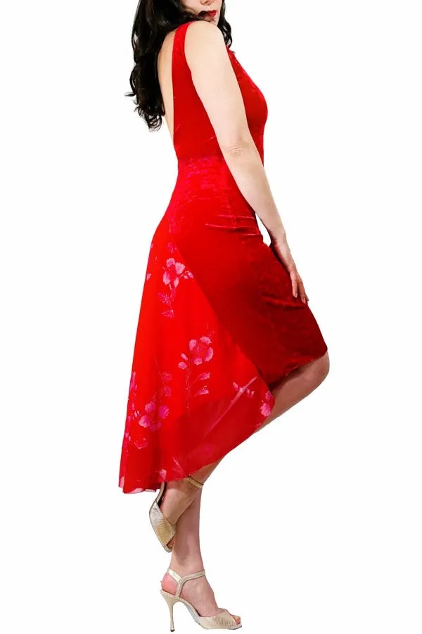 red velvet LOLA tango dress with open back and tail