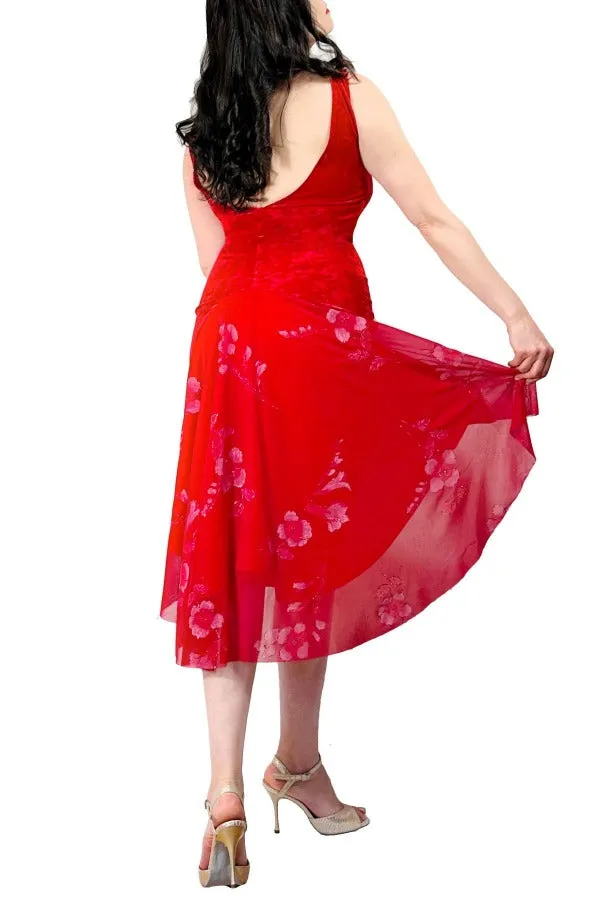 red velvet LOLA tango dress with open back and tail