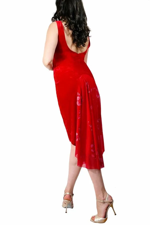 red velvet LOLA tango dress with open back and tail