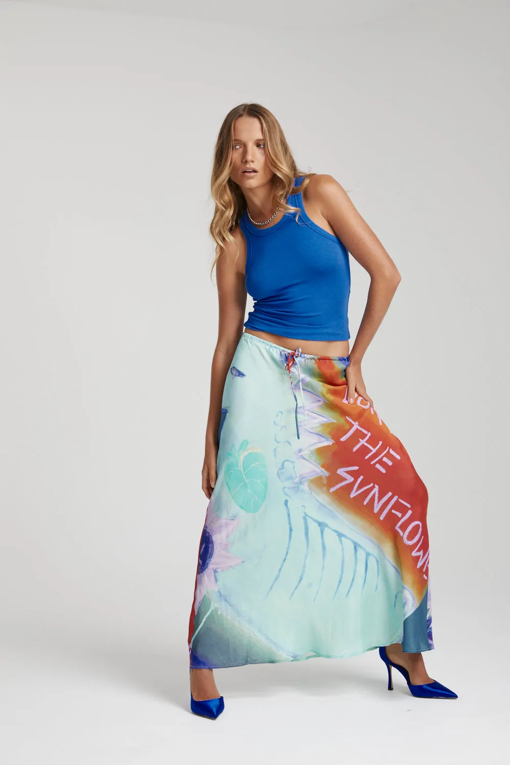 Relaxed Maxi Skirt - Blue Sunflower