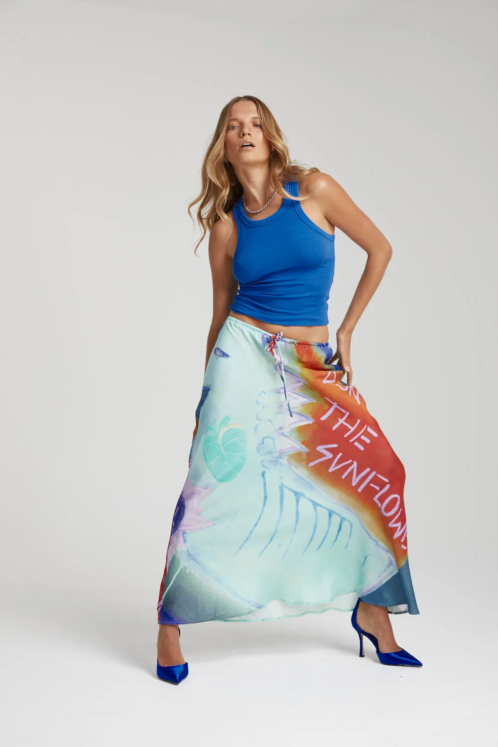 Relaxed Maxi Skirt - Blue Sunflower