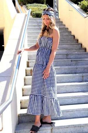 Renaissance in Gingham | Long Strapless Maxi Dress