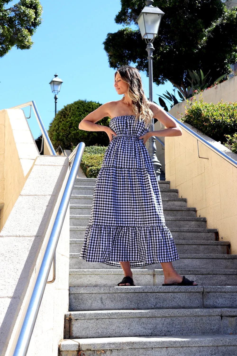 Renaissance in Gingham | Long Strapless Maxi Dress