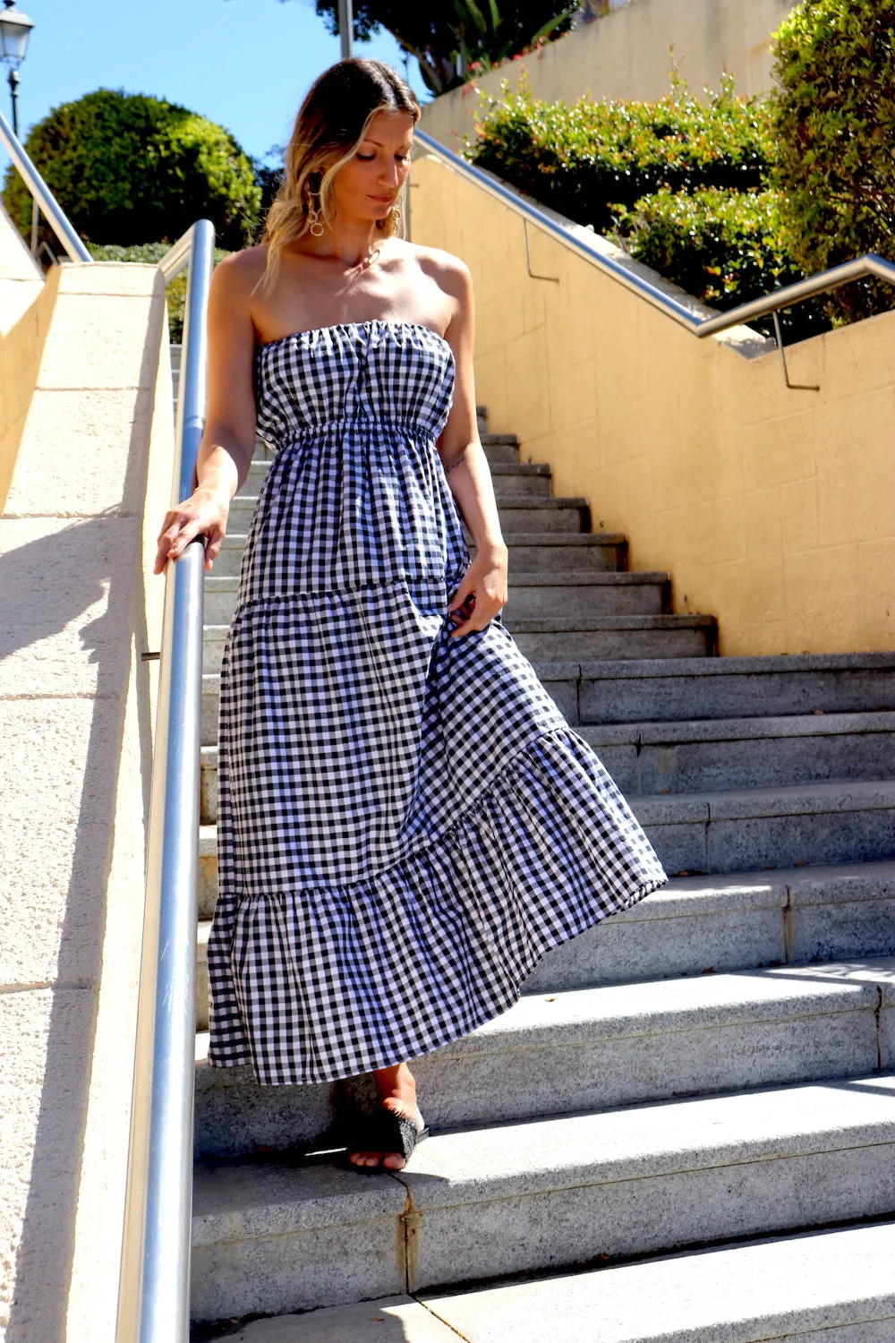 Renaissance in Gingham | Long Strapless Maxi Dress