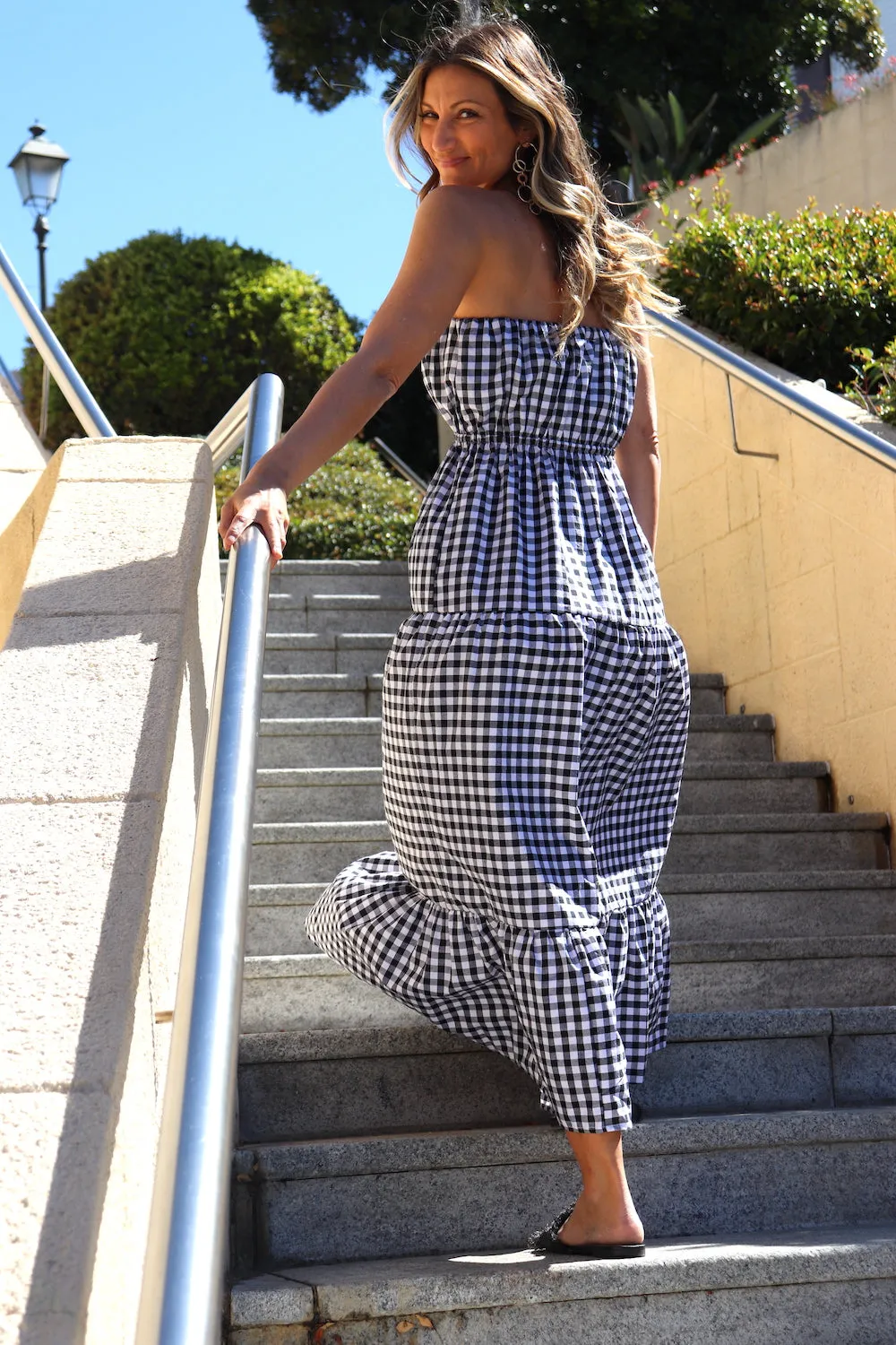 Renaissance in Gingham | Long Strapless Maxi Dress