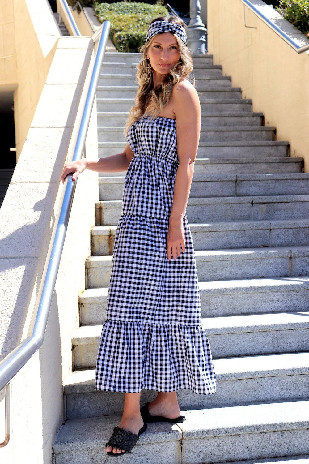 Renaissance in Gingham | Long Strapless Maxi Dress