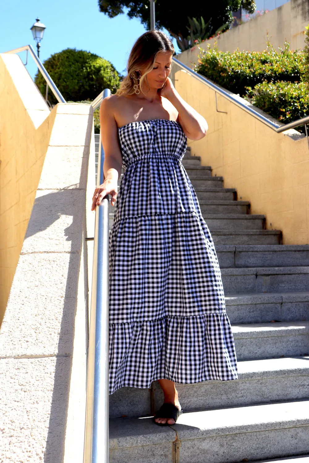 Renaissance in Gingham | Long Strapless Maxi Dress