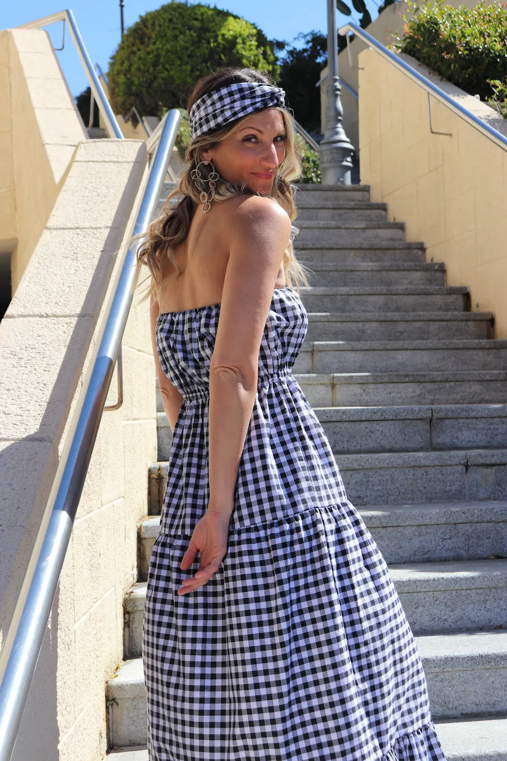 Renaissance in Gingham | Long Strapless Maxi Dress