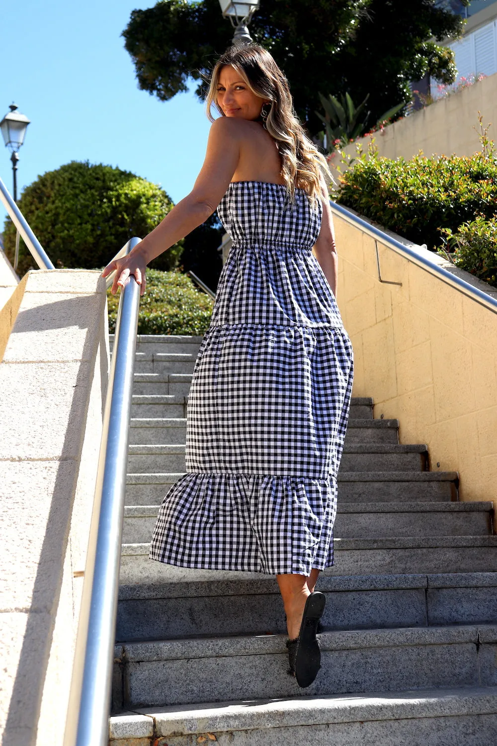 Renaissance in Gingham | Long Strapless Maxi Dress