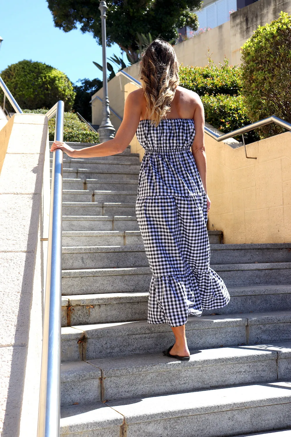 Renaissance in Gingham | Long Strapless Maxi Dress