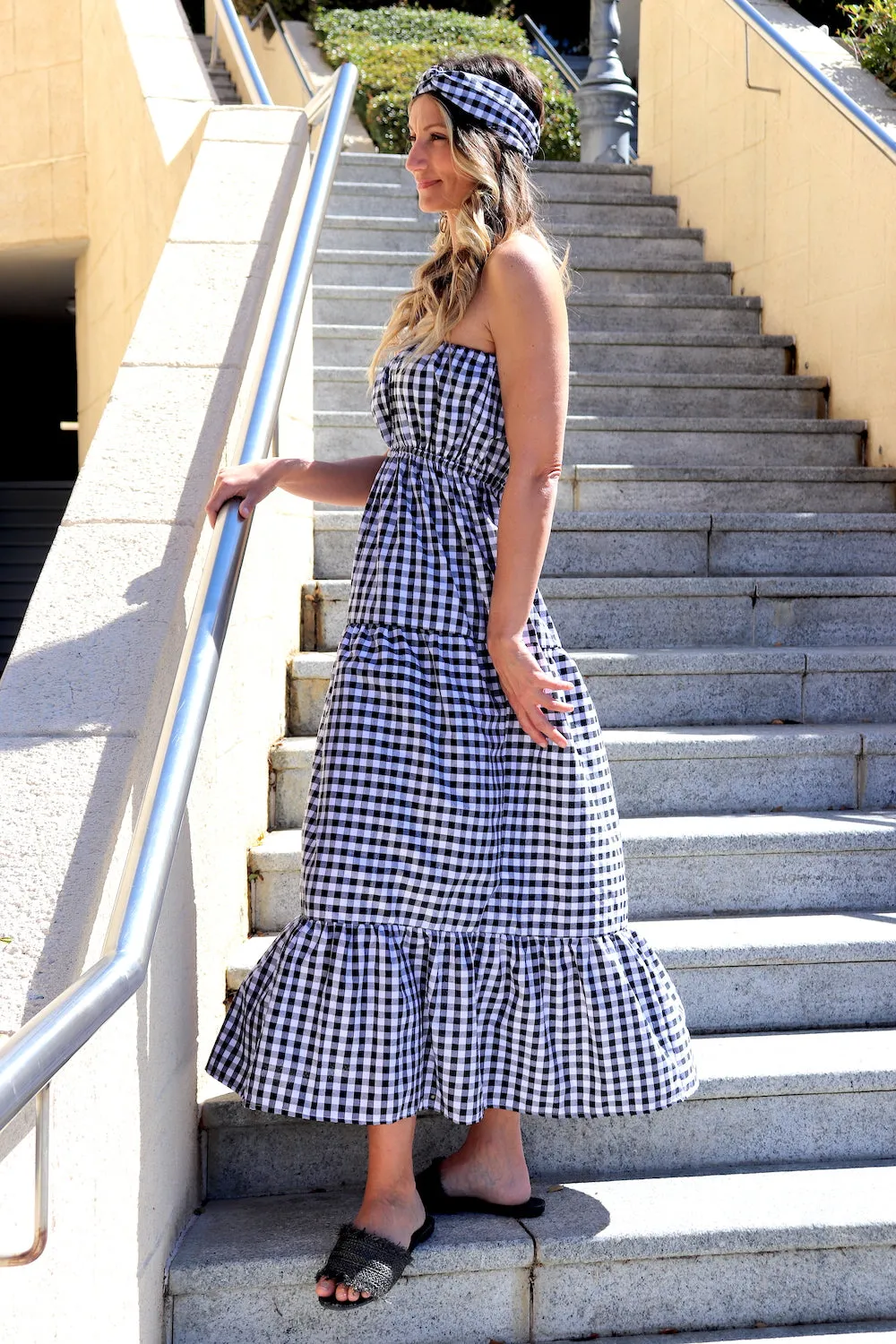 Renaissance in Gingham | Long Strapless Maxi Dress