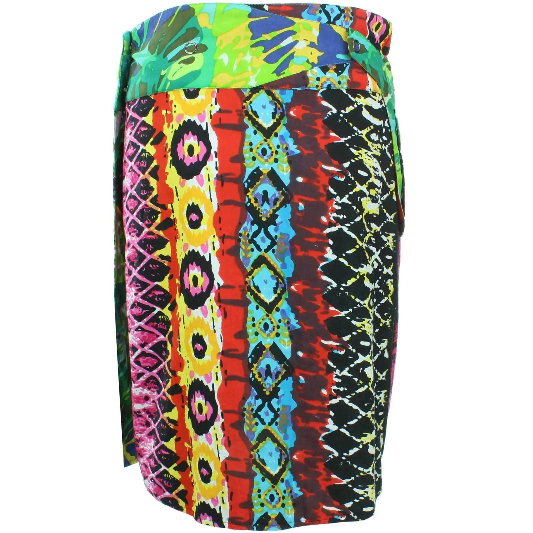 Reversible Popper Wrap Knee Length Skirt - Psychedelic Snakeskin / Camo Leaf