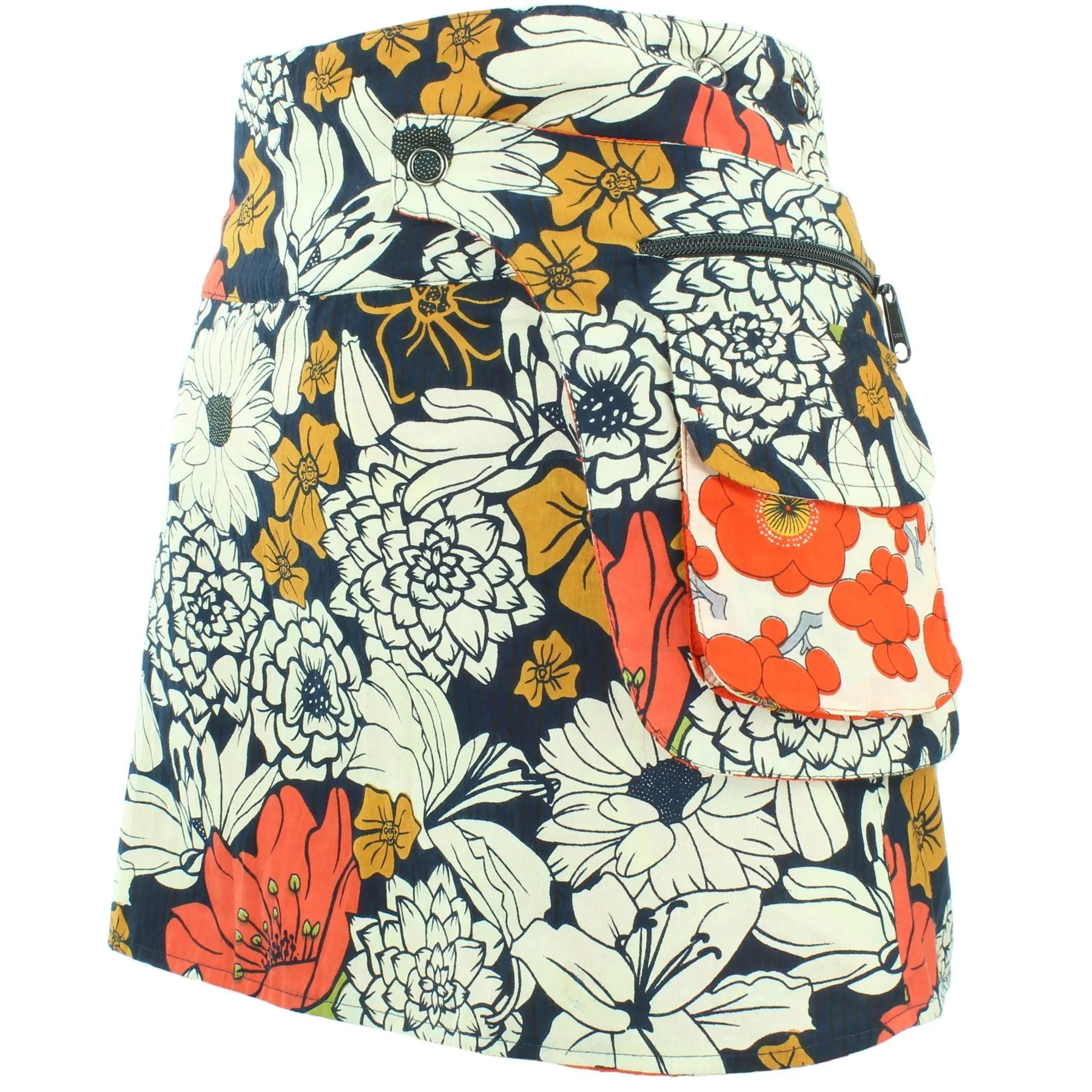 Reversible Popper Wrap Mini Skirt - Floral / Japanese Floral