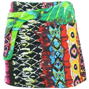 Reversible Popper Wrap Mini Skirt - Psychedelic Snakeskin / Camo Leaf