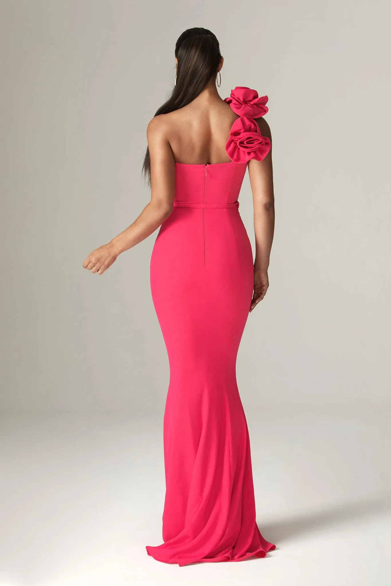 Rona 3D Flowers Corset Maxi Gown (Fuchsia)