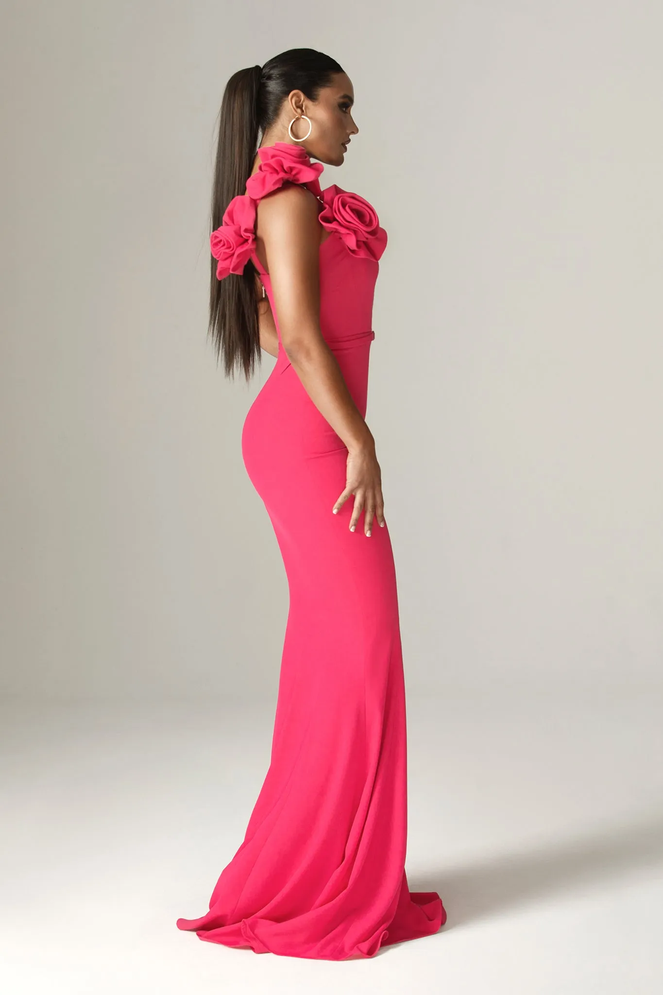 Rona 3D Flowers Corset Maxi Gown (Fuchsia)