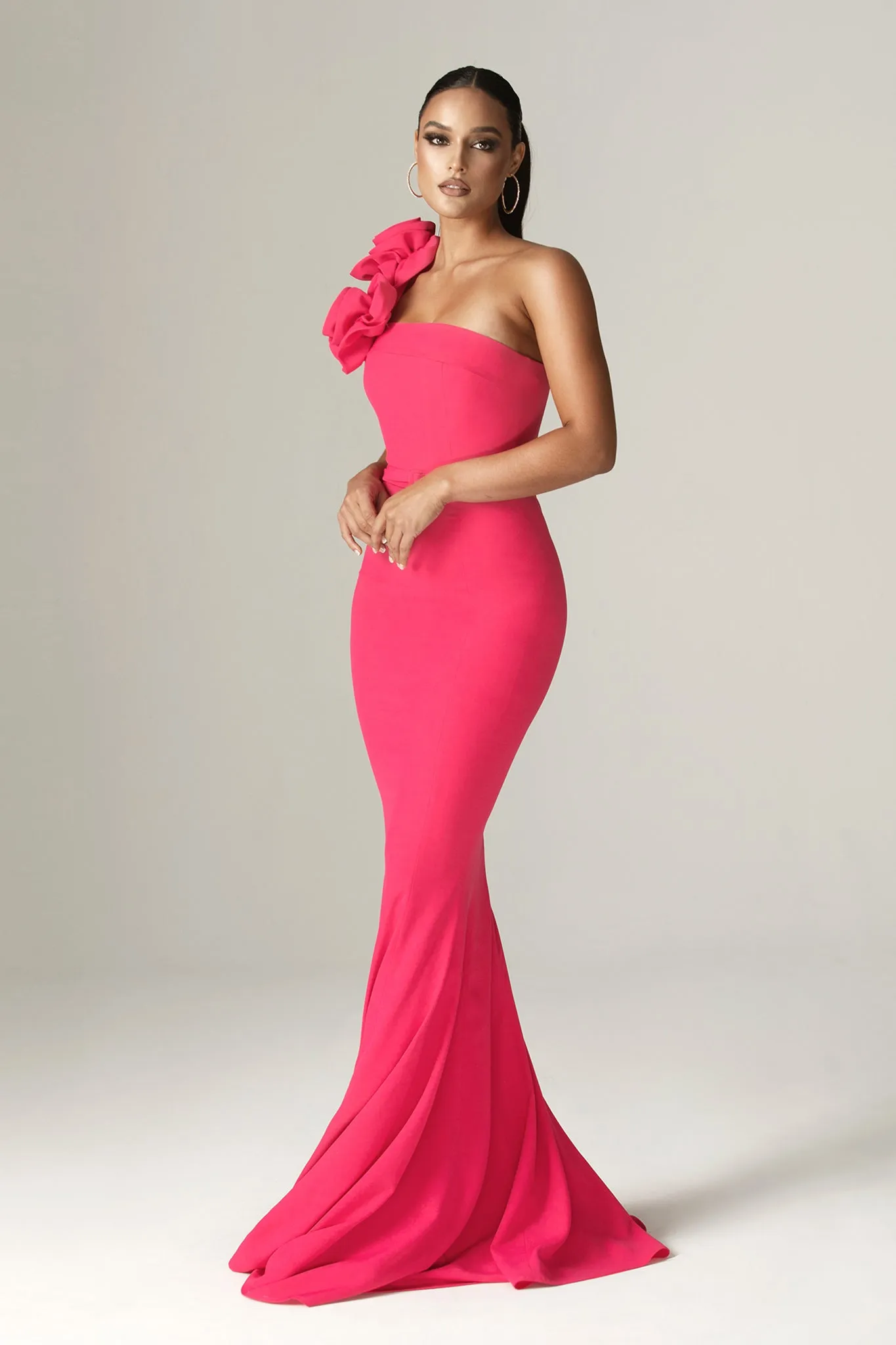 Rona 3D Flowers Corset Maxi Gown (Fuchsia)