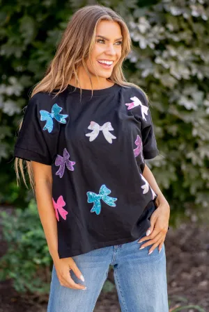 Sequin Bow Patch Short Sleeve T-Shirt