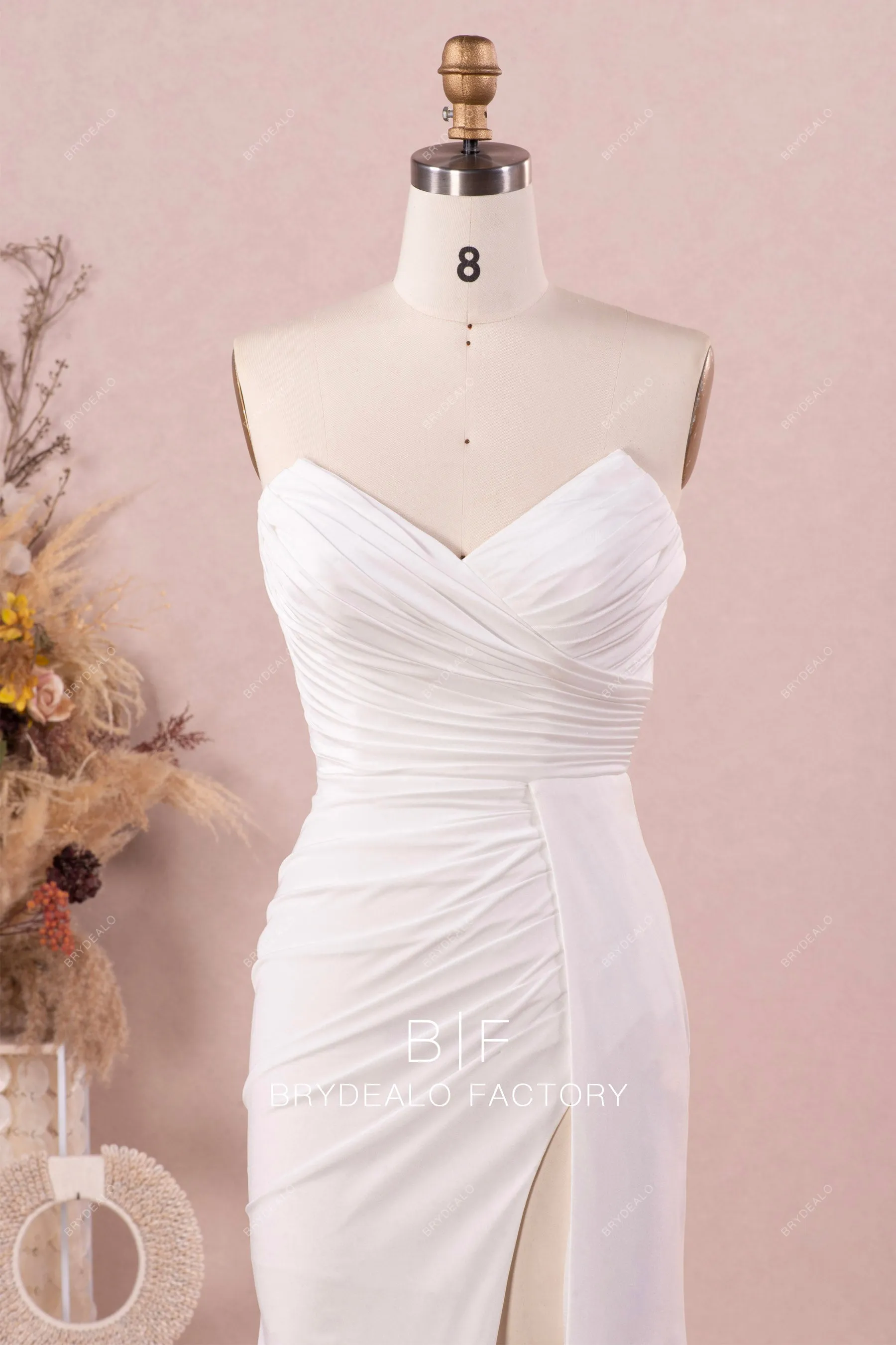 Sexy Slit Fit and Flare V-neck Stretchy Casual Wedding Gown