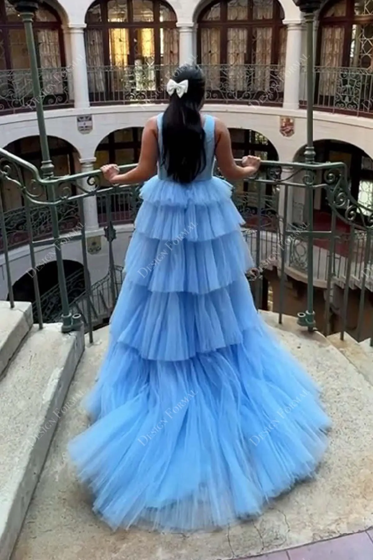 Sky Blue Ruched Tulle Princess Tiered Lily Formal Dress in Deafjourney