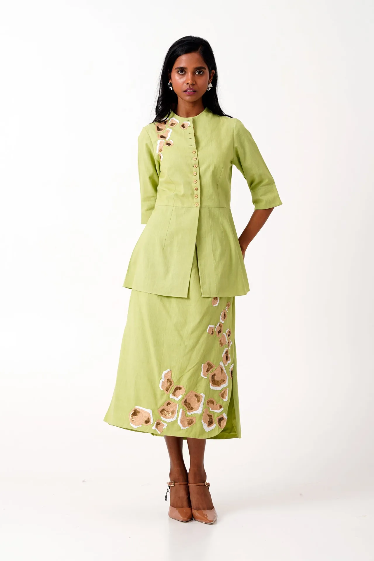 Spring Green Sierra Skirt Set - Peplum Top   Tapered Skirt