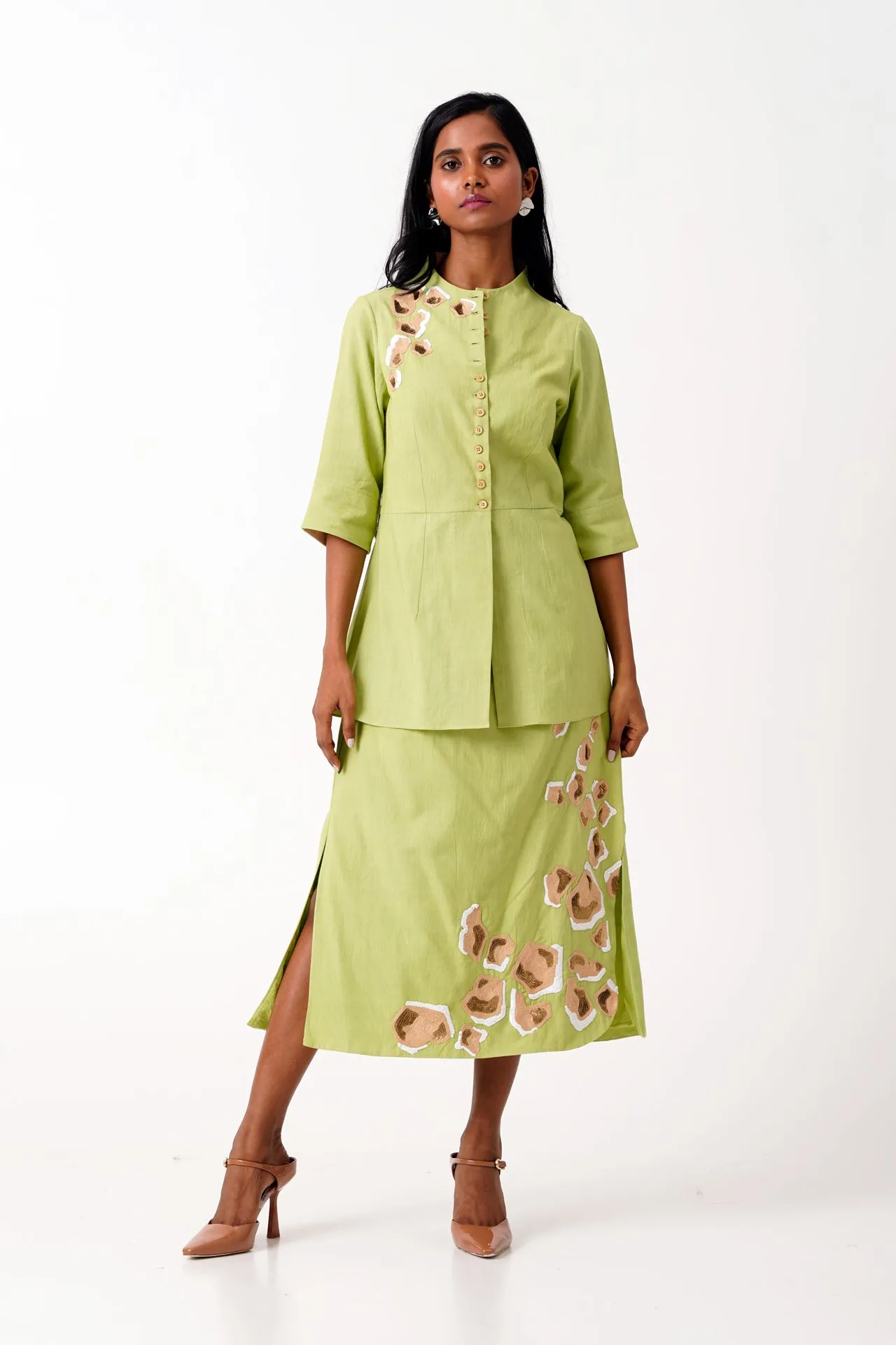 Spring Green Sierra Skirt Set - Peplum Top   Tapered Skirt