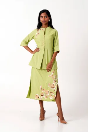 Spring Green Sierra Skirt Set - Peplum Top   Tapered Skirt