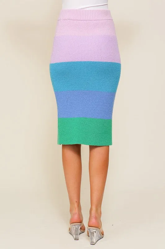 TEEK - Bold Rainbow High-Waisted Sweater Multicolor Skirt