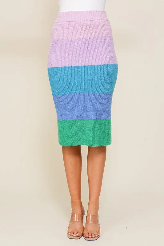 TEEK - Bold Rainbow High-Waisted Sweater Multicolor Skirt