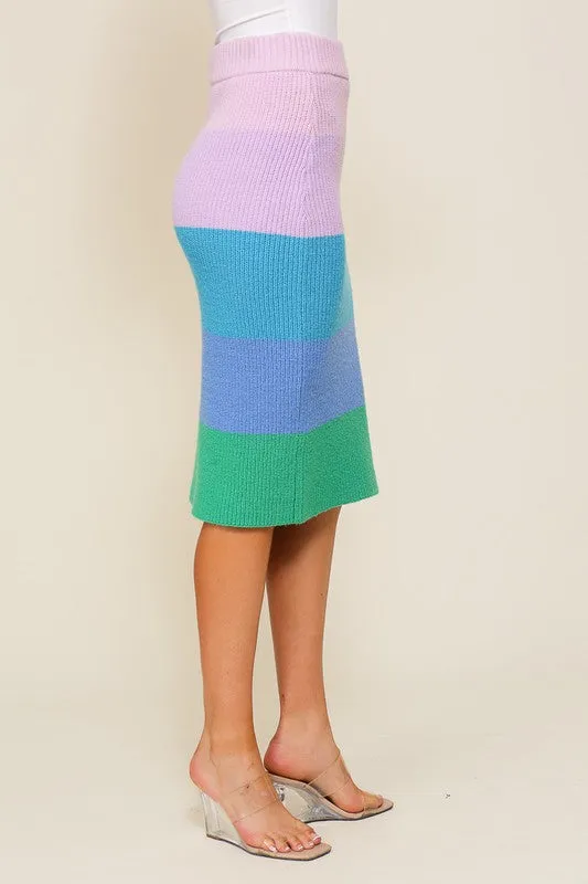 TEEK - Bold Rainbow High-Waisted Sweater Multicolor Skirt