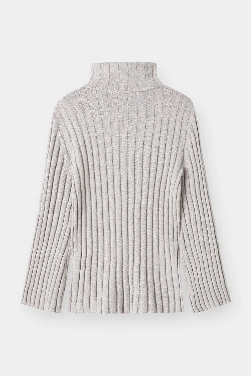 THE RIBBED TURTLENECK - GREY MELANGE