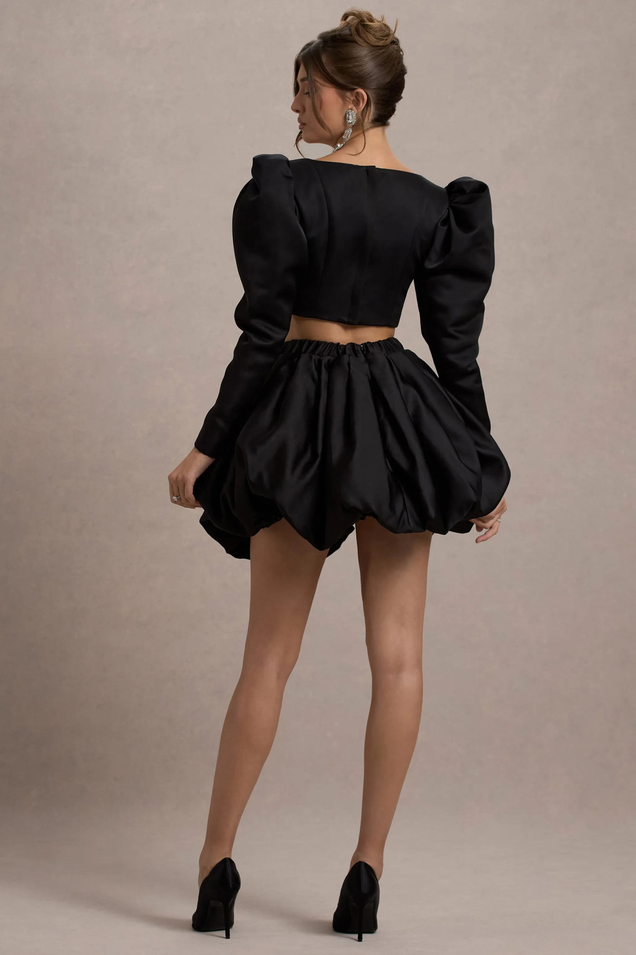 Tosca | Black Satin Bubble Mini Skirt