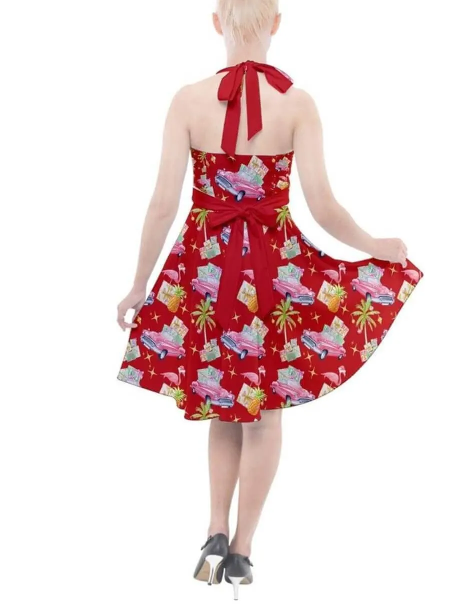 Tropical Christmas Halter Party Swing Dress [IN STOCK]