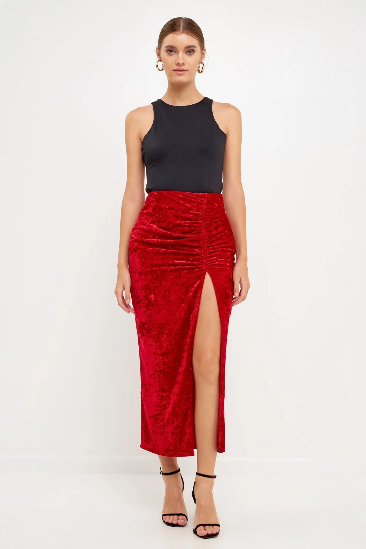 Velvet Ruched Maxi Skirt