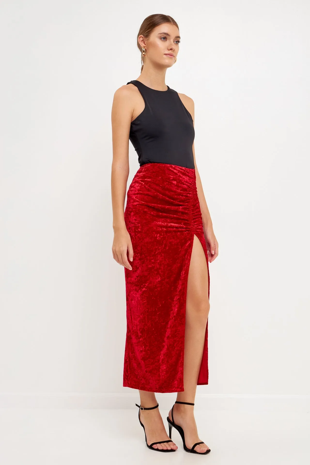 Velvet Ruched Maxi Skirt