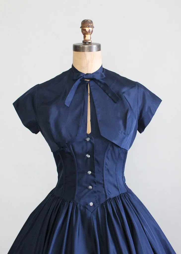 Vintage Late 1940s Taffeta Halter Party Dress and Bolero Jacket