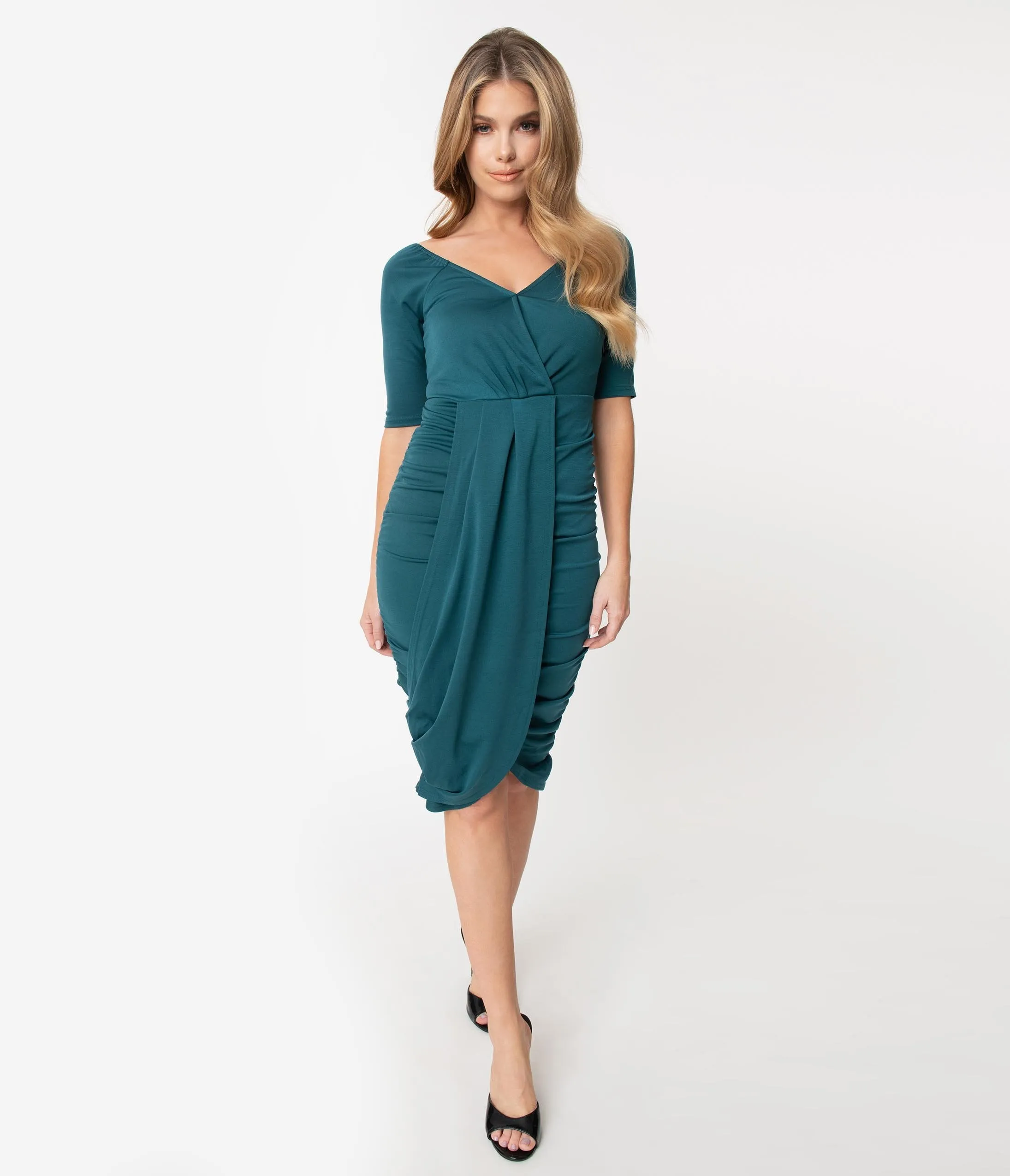 Voodoo Vixen 1970s Teal Green Georgina Bodycon Dress