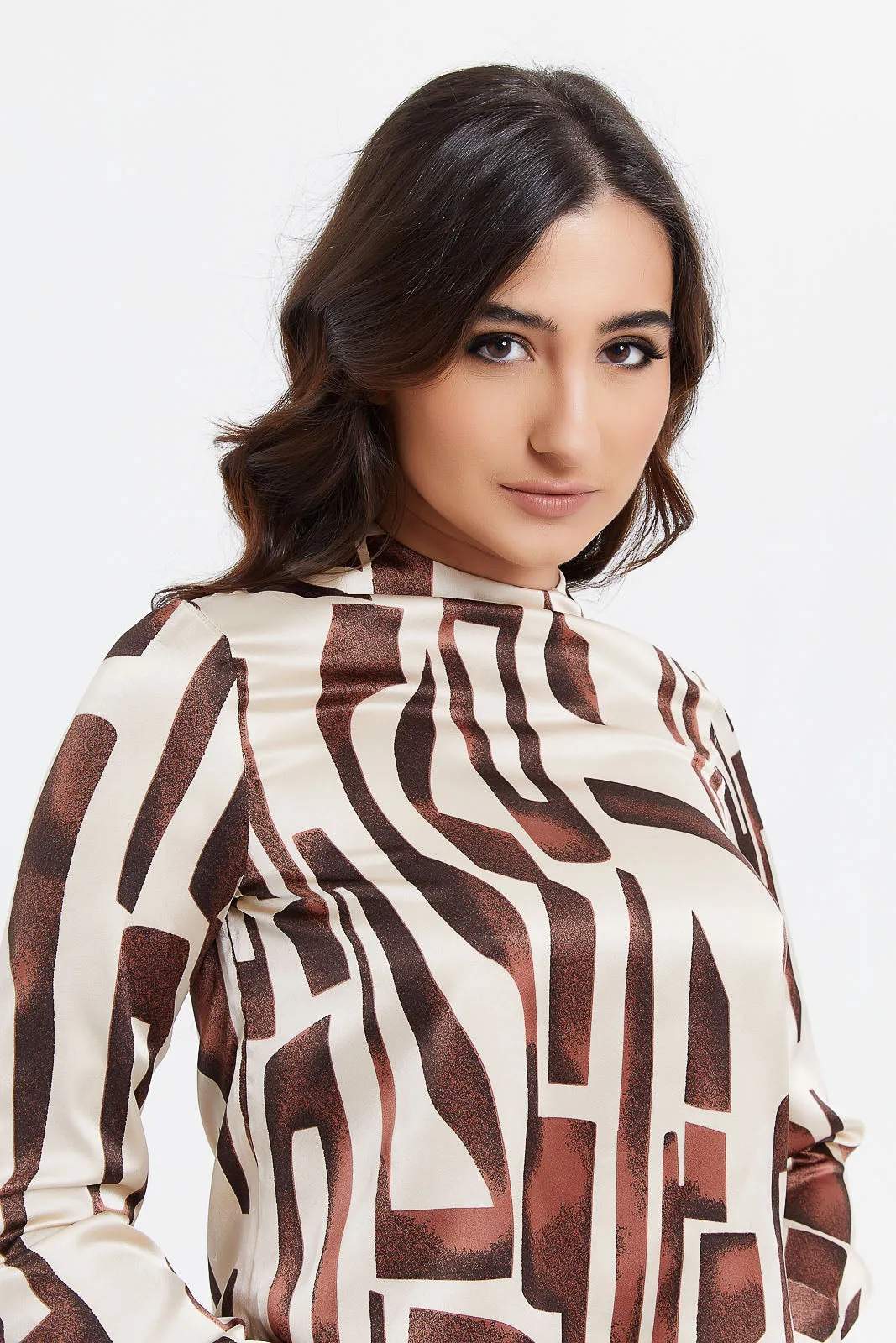 Women Beige And Brown Printed Blouse